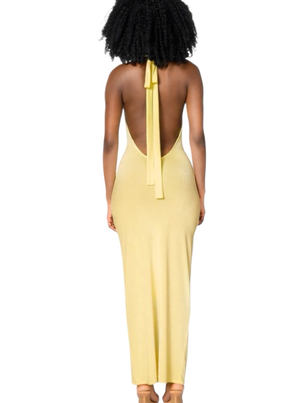 437 Maxi Yellow Halter Open Back Dress - Picture 2 of 10